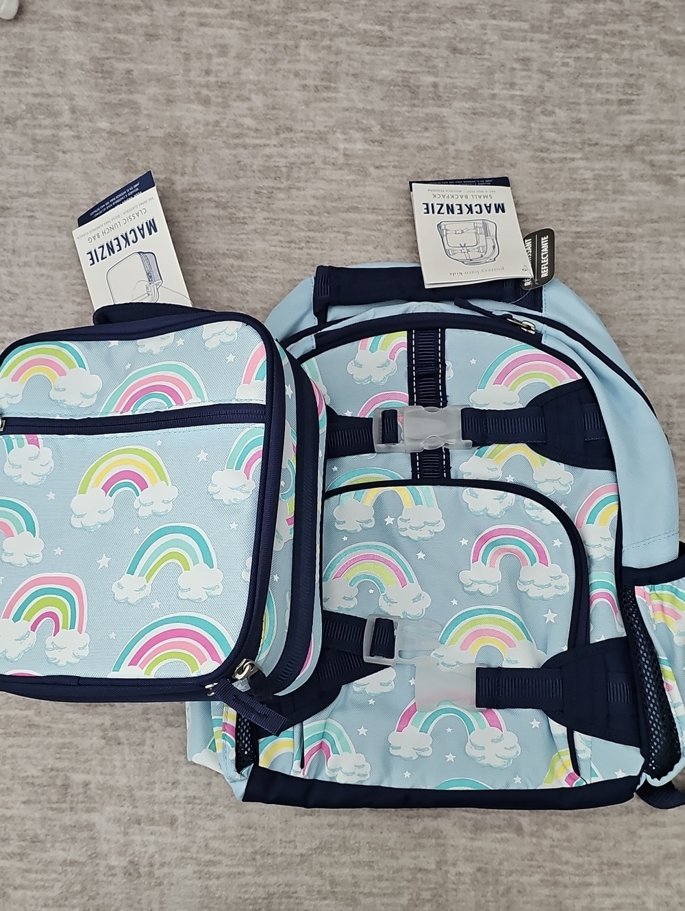 Pottery Barn Kids Light Blue Rainbow & Cloud Backpack and Lunchbox Set